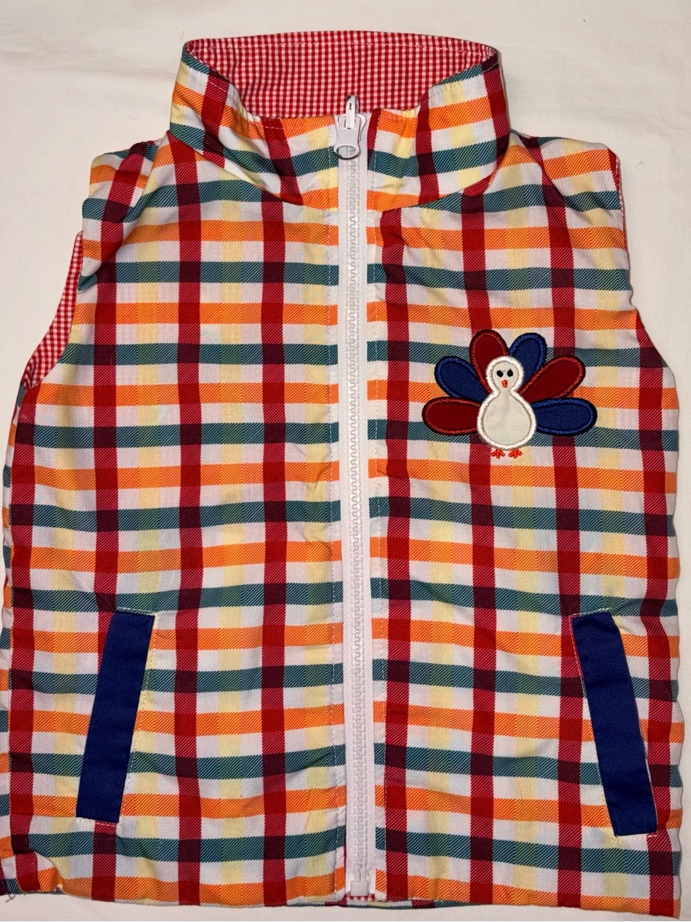 Sugar Dumpling Reversible Holiday Vest w/turkey & Christmas tree Sz24 months EUC